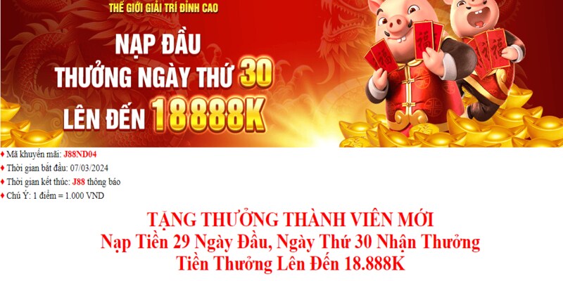 Khuyến mãi nạp tiền đến ngày thứ 30 nhận đến 18888K